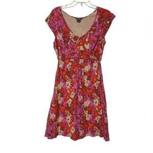 Eddie Bauer Red And Pink Colorful Crinkle Tie Back Cap Sleeve Mini Dress Size 14